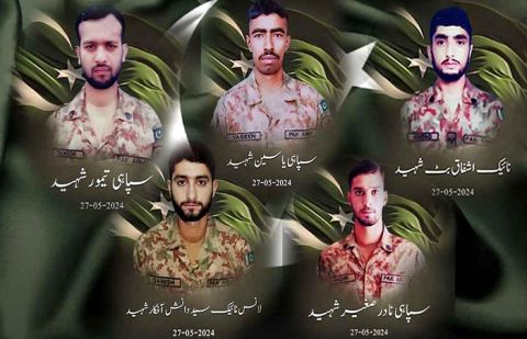 Five soldiers martyred in operations against terrorists in Khyber Pakhtunkhwa.
